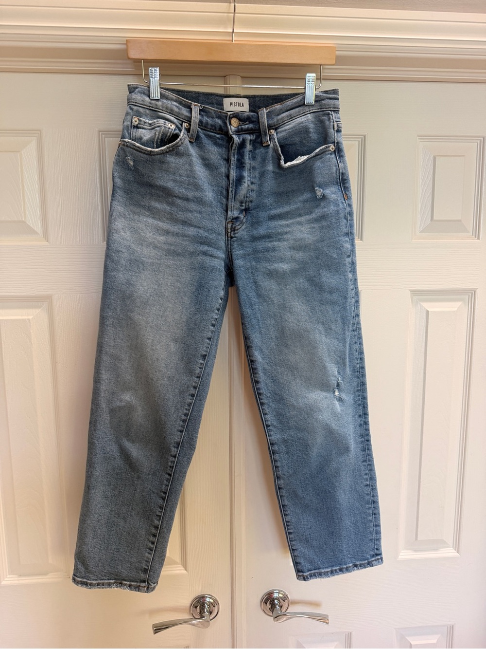 Pistola Light Blue Lightly Distressed Straight  Leg Jeans 28